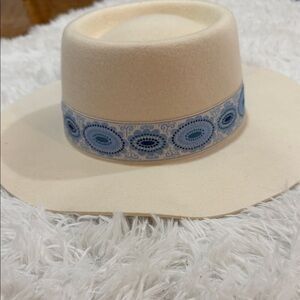 Lack Of Color Cream Wool Felt Hat with Blue Patterned Band